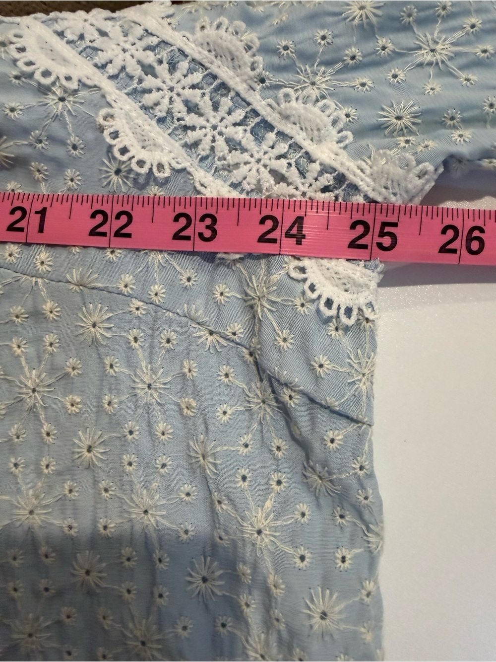 SHEIN Light Blue Eyelet Lace Long Sleeve Blouse - Picture 13 of 15